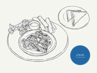 Wall Mural - sliced beef steak ,hand draw sketch food vector.