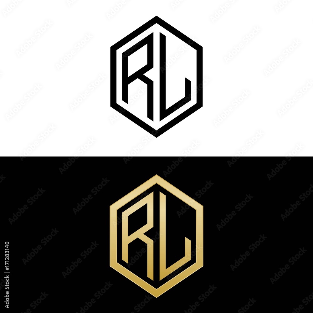 initial letters logo rl black and gold monogram hexagon shape vector ...