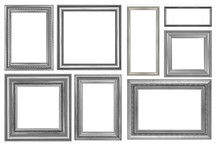 Collection Of Vintage Silver Picture Frame Isolated.