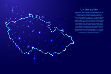 Leinwandbilder - Map Czech Republic from the contours network blue, luminous space stars of vector illustration