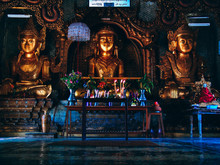 Myanmar, Inle Lake - Shwe Indein Temple Three Buddhas