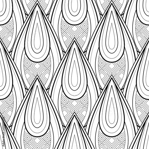 Fototapeta Monochrome Seamless Pattern with Ethnic Motifs Endless Texture with Abstract Design Element Art Deco, Nouveau, Islamic, Arabic Style Coloring Book Vector Contour Illustration Ornate Abstraction