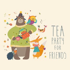 Tea party with cute animals