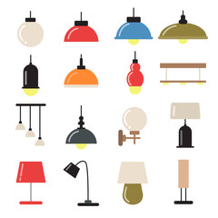 Poster - Interior decoration with modern lamps and chandeliers. Vector symbols of light