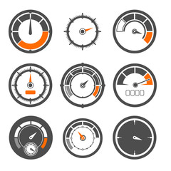 Poster - Vector illustrations set of different speedometers. Miles and speed indicators