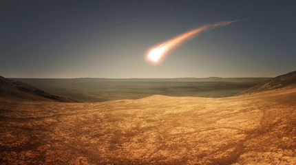Wall Mural - falling meteorite on mars. elements of this image furnished by nasa.