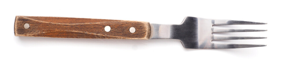 fork wooden handle in white isolated background