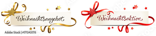 Fotografía Weihnachtsangebot, Weihnachtsaktion - Banner Set mit Schleife und Glitter Stern,