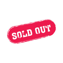 Sold Out text rubber seal stamp watermark. Caption inside rounded rectangular banner with grunge design and dirty texture. Slanted vector red ink sticker.