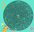 Logic puzzle game with labyrinth for children and adults. Help the dog find the way from start till electric outlet. Vector image.