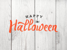 Happy Halloween Typography Over Distressed Wood Background