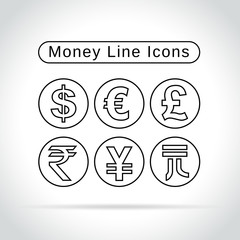 Poster - money icons on white background