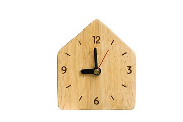 Clock made of wooden Isolated on white background