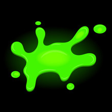 Green Blot. Radioactive Slime On Dark Background