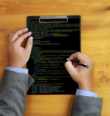 Fototapete - Developer Team Working Laptop Computer Mobile Application Softwareand Web Design Online Technology Content script to display