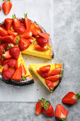 Wall Mural - Summer pie with fresh strawberry and cheese