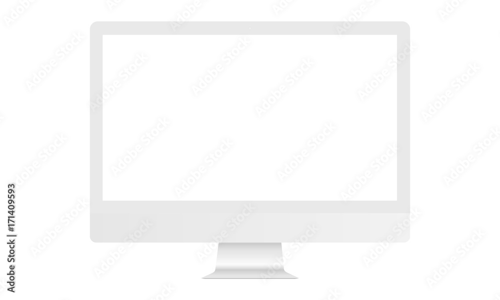 White computer monitor mockup with blank screen - front view 