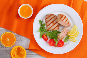 Poster - delicious grilled tuna steak with salad