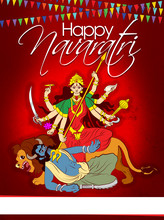 Stock Illustration Of Greeting Card Saying "Happy Navratri", Worship Of Hindu Godess Durga Maa Or Kali Ma, Season's Greeting