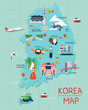 Traveling to korea by landmrks icon map illustration