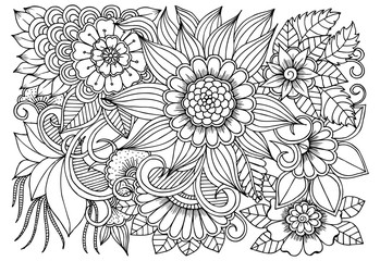 Flower pattern in black and white for adult coloring book. Can use for print , coloring and card design