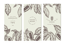 Cocoa Bean Tree Banner Collection. Design Templates. Engraved Style Illustration. Chocolate Cocoa Beans. Vector Illustration