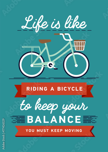 Fotografía Cartel de vector de cita inspirada y alentador con bicicleta