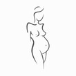 © subjob - Drawing linear beautiful pregnant girl. Gynecological medicine stock illustration. Silhouettes of women Graphic vector icon