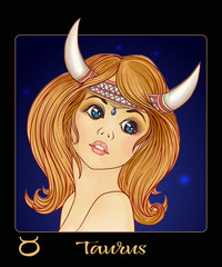 Wall Mural - Taurus. A young beautiful girl In the form of one of the signs o