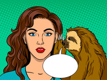 Sloth Talking With Girl Pop Art Vector