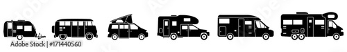 Fotomural Camping - Verschiedene Wohnmobile (Set/ Schwarz)