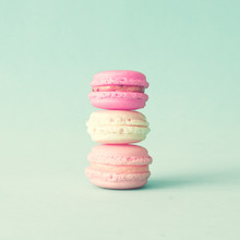 Tower Of Pastel French Macarons Over Mint