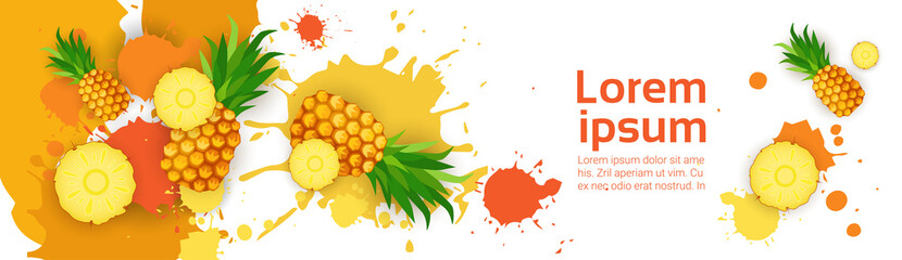 Poster - Abstract Paint Splash And Fruits Pineapple Set Over White Background For Copy Space And Text Flat Vector Illustration