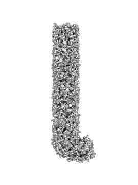 3D render of silver or grey alphabet make from bolts. small letter l with clipping path. Isolated on white background