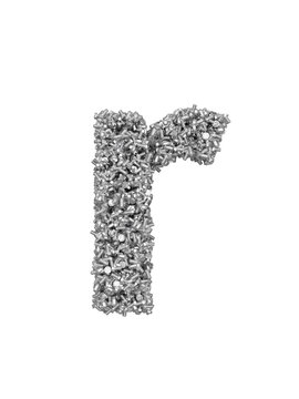 3D render of silver or grey alphabet make from bolts. small letter r with clipping path. Isolated on white background