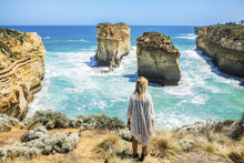 Rear View Of Woman Looking At View At Loch Ard Gorge Against Clear Sky