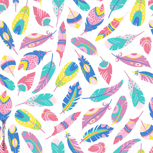 Tela Seamless pattern of ethnic feathers