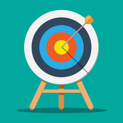 Poster - Target on wooden tripod with arrow in cente.