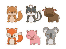 Cute Animals Icons Over White Background Colorful Design Vector Illustration