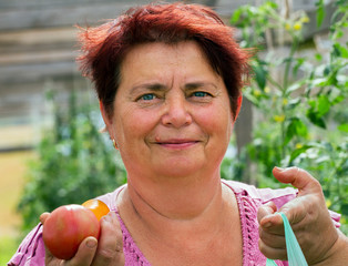 Woman in greenhouse.