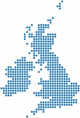 Sticker - Blue square shape United Kingdom map on white background. Vector illustration.