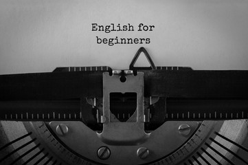 Poster - Text English for beginners typed on retro typewriter
