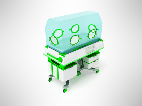Concept of incubator for children white green 3d rendering on gray background