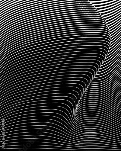 Plakat sztuka optyczna streszczenie tło fala projekt czarno-biały