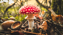 Close-Up Of Mushroom Growing On Field