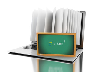 Poster - 3d Laptop computer with book pages and 