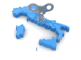 Poster - Map of Italy with winding key. Image with clipping path.