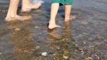 Adult's And Child's Feet In Water 