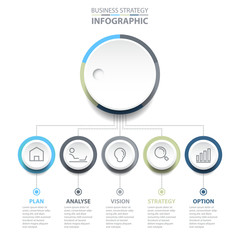 Wall Mural - 6 steps Business Infographics, strategy, timeline, design template blue grey color tone