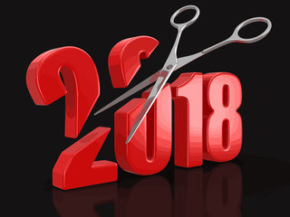 Poster - Scissors and 2018. Image with clipping path.
